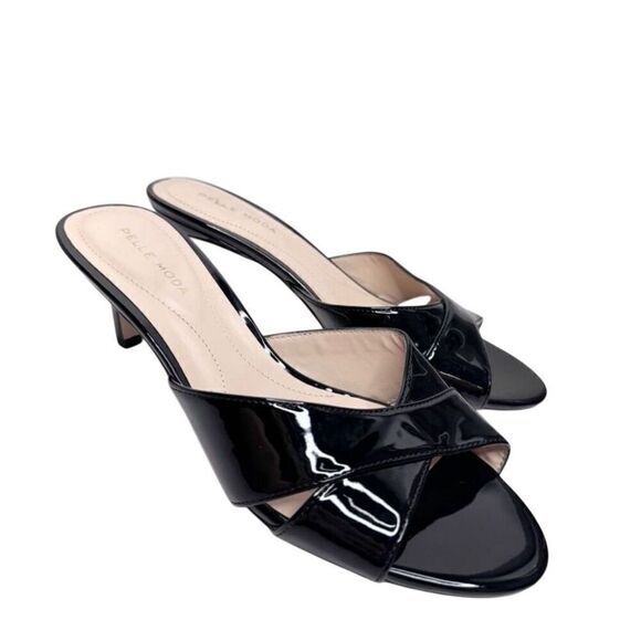 Pelle Moda Heels Womens Size 8.5 Black Patent Leather Slip On Kitten Heels - Picture 1 of 8